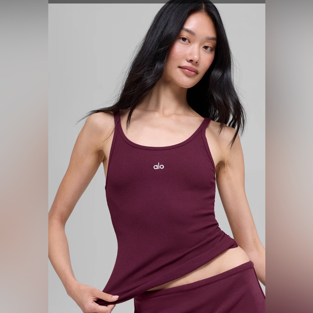 ALO Yoga Burgundy Prosper Ribbed Tank
